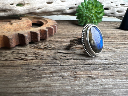 Blue Lagoon Ring - Sterling Silver Blue Labradorite Artisan Ring