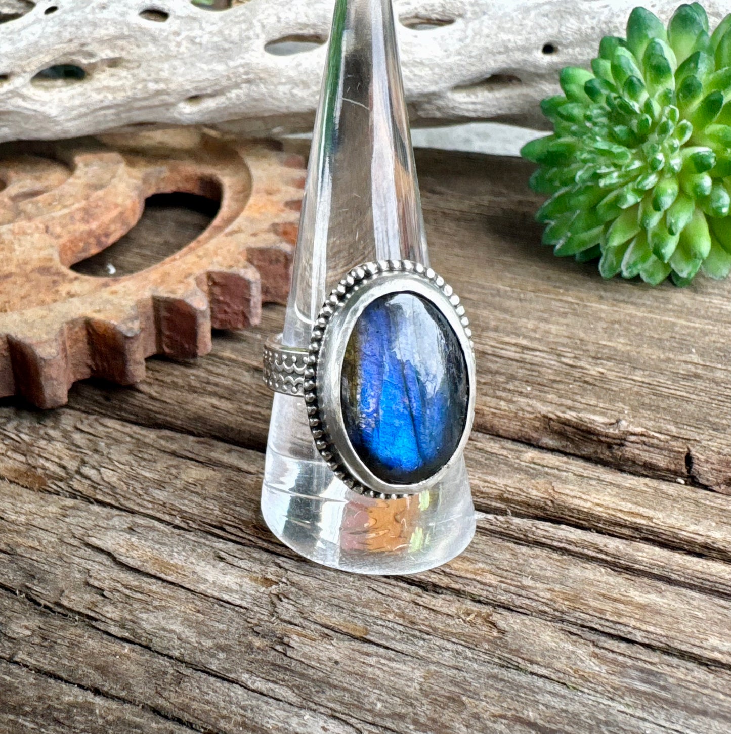 Blue Lagoon Ring - Sterling Silver Blue Labradorite Artisan Ring