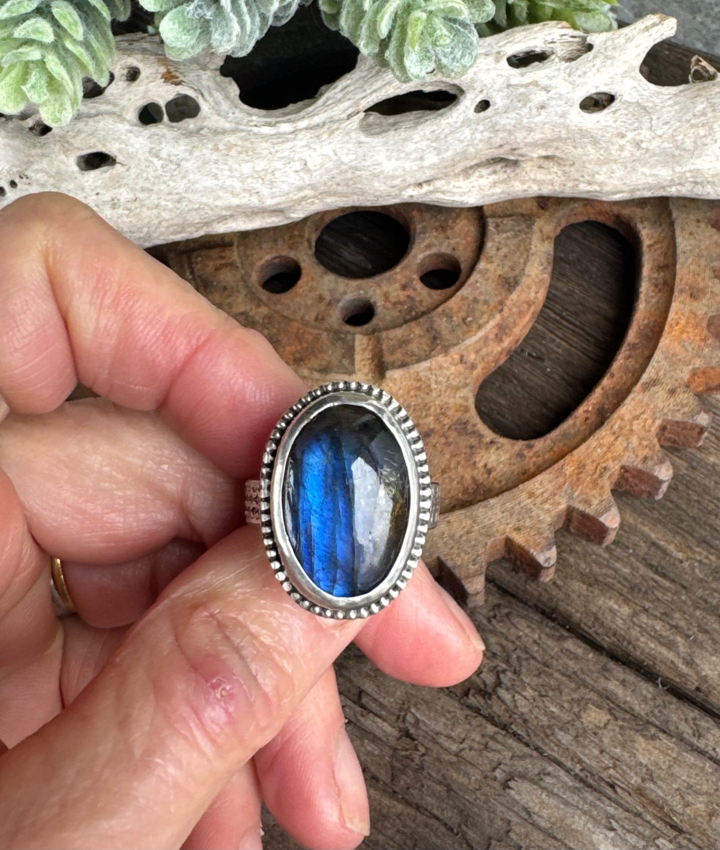 Blue Lagoon Ring - Sterling Silver Blue Labradorite Artisan Ring