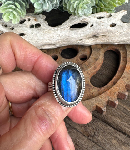 Blue Lagoon Ring - Sterling Silver Blue Labradorite Artisan Ring