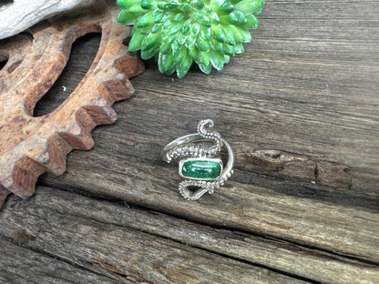 Tentacle Treasure Ring - Sterling Silver Green Tourmaline Octopus Tentacle Ring