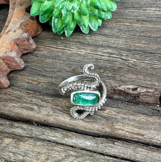 Tentacle Treasure Ring - Sterling Silver Green Tourmaline Octopus Tentacle Ring