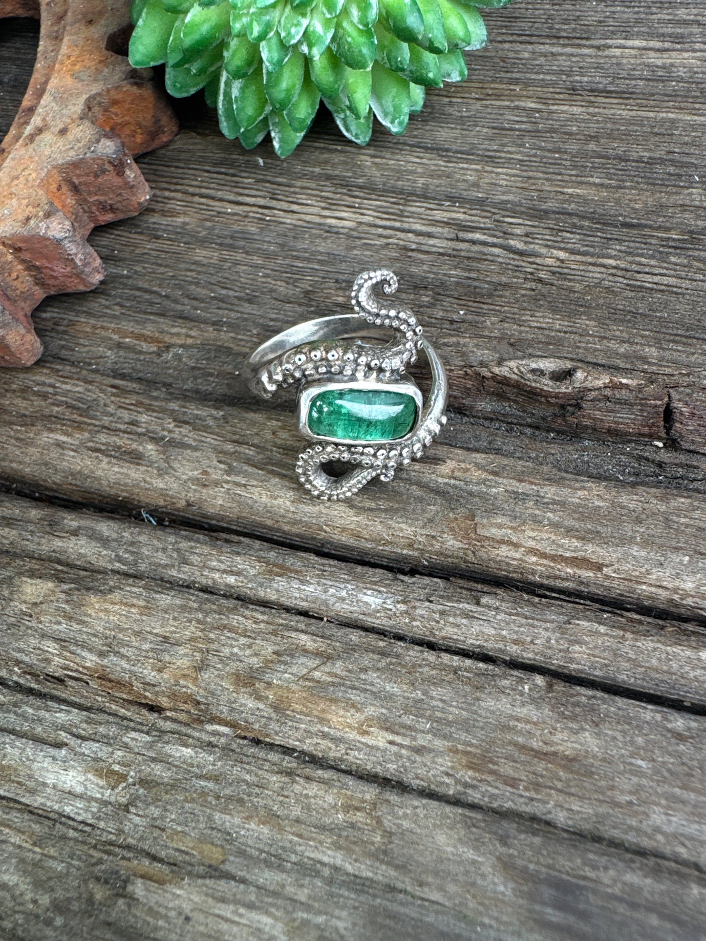 Tentacle Treasure Ring - Sterling Silver Green Tourmaline Octopus Tentacle Ring