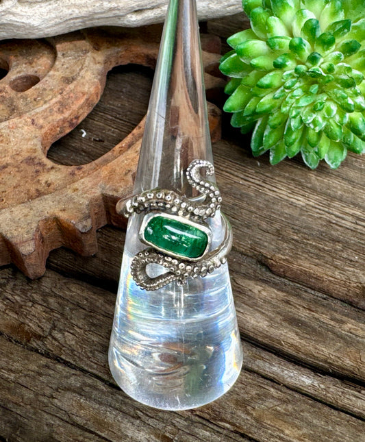 Tentacle Treasure Ring - Sterling Silver Green Tourmaline Octopus Tentacle Ring