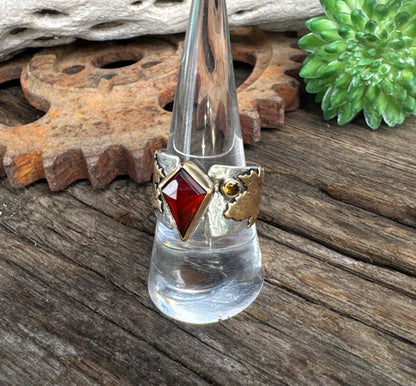 The Fall Equinox Ring - Sterling Silver And 14k Gold-filled Maple Leaves Garnet And Citrine Ring
