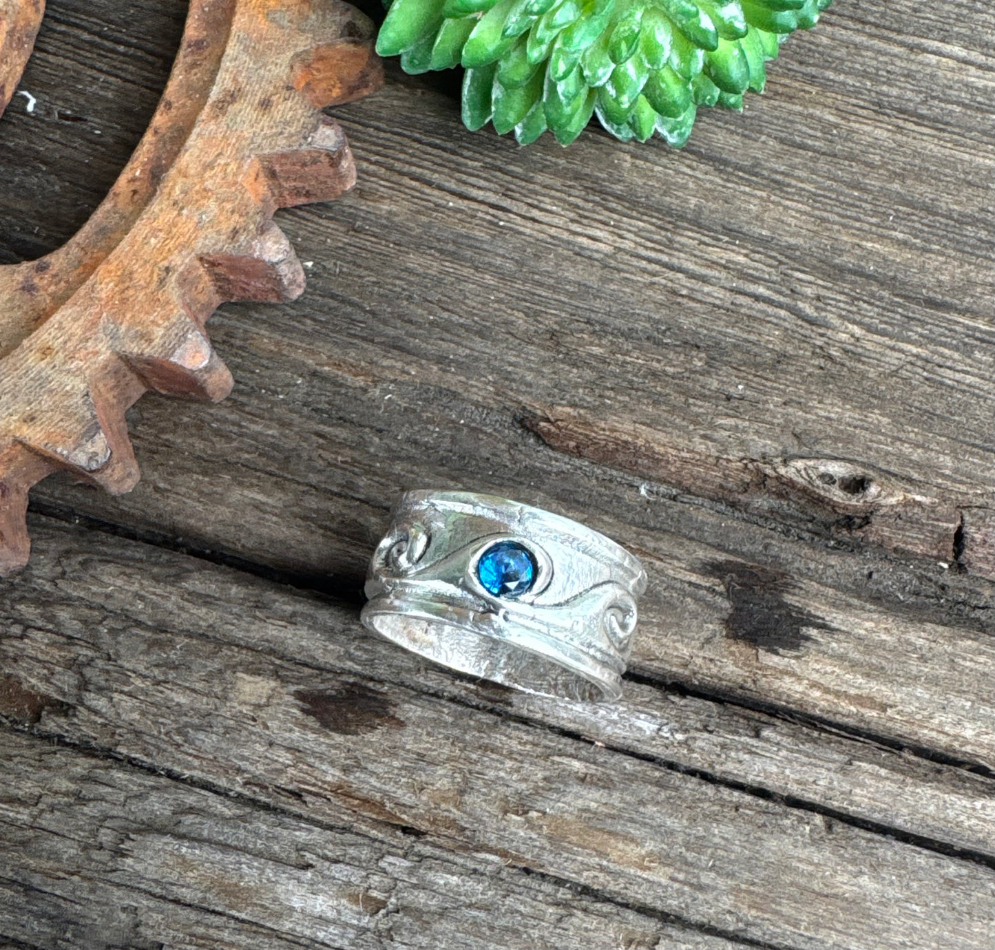 Sapphire Tidal Wave Ring - Sterling Silver And Blue Sapphire Rolling Wave Ring