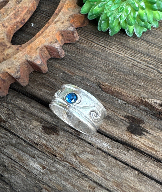 Sapphire Tidal Wave Ring - Sterling Silver And Blue Sapphire Rolling Wave Ring