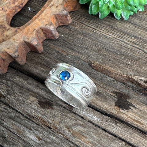 Sapphire Tidal Wave Ring - Sterling Silver And Blue Sapphire Rolling Wave Ring