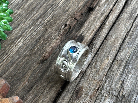 Sapphire Tidal Wave Ring - Sterling Silver And Blue Sapphire Rolling Wave Ring