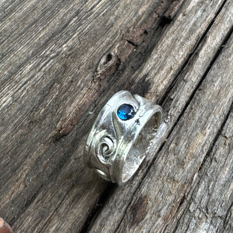 Sapphire Tidal Wave Ring - Sterling Silver And Blue Sapphire Rolling Wave Ring