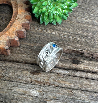 Sapphire Tidal Wave Ring - Sterling Silver And Blue Sapphire Rolling Wave Ring