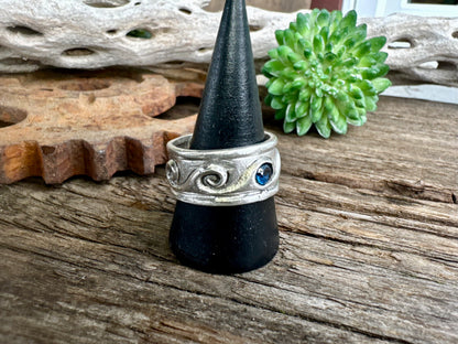 Sapphire Tidal Wave Ring - Sterling Silver And Blue Sapphire Rolling Wave Ring