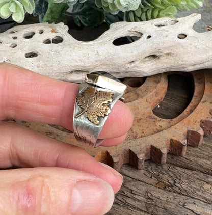 The Fall Equinox Ring - Sterling Silver And 14k Gold-filled Maple Leaves Garnet And Citrine Ring