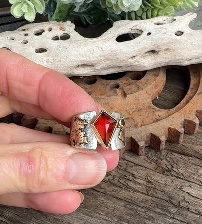 The Fall Equinox Ring - Sterling Silver And 14k Gold-filled Maple Leaves Garnet And Citrine Ring