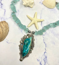 Load image into Gallery viewer, Spirit Of The Sea Necklace - Sterling Silver, Raw Aquamarine, Chysocolla With Malachite And Azurite And An Abunance Of Sea Life
