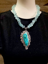 Load image into Gallery viewer, Spirit Of The Sea Necklace - Sterling Silver, Raw Aquamarine, Chysocolla With Malachite And Azurite And An Abunance Of Sea Life
