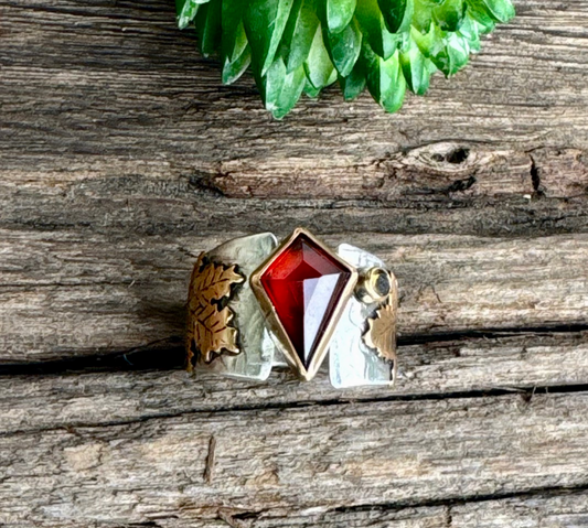 The Fall Equinox Ring - Sterling Silver And 14k Gold-filled Maple Leaves Garnet And Citrine Ring