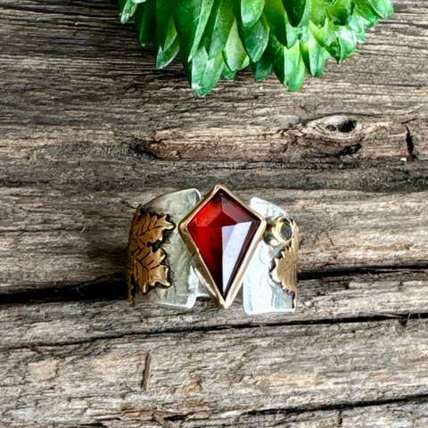 The Fall Equinox Ring - Sterling Silver And 14k Gold-filled Maple Leaves Garnet And Citrine Ring