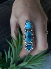 Load image into Gallery viewer, Sterling Silver Triple Stone Totem Ring - Turquoise, Larimar And Kyanite
