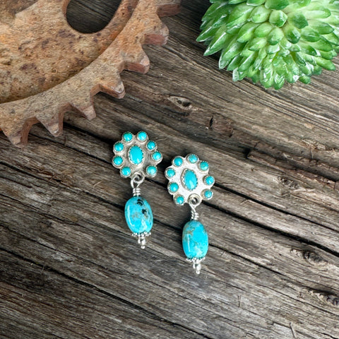 Kingman Confetti Earrings - Kingman Turquoise & Sterling Cluster Drop Earrings