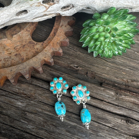 Kingman Confetti Earrings - Kingman Turquoise & Sterling Cluster Drop Earrings