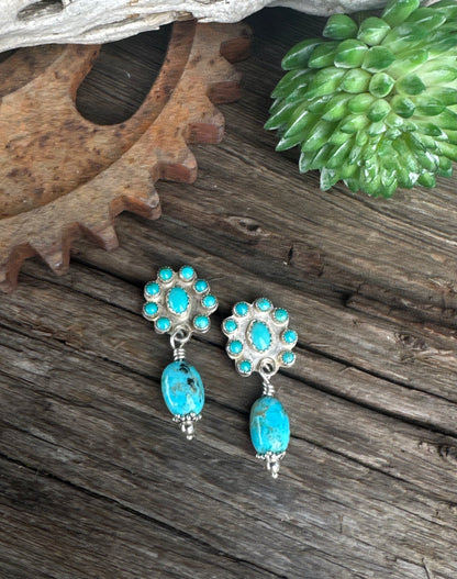 Kingman Confetti Earrings - Kingman Turquoise & Sterling Cluster Drop Earrings
