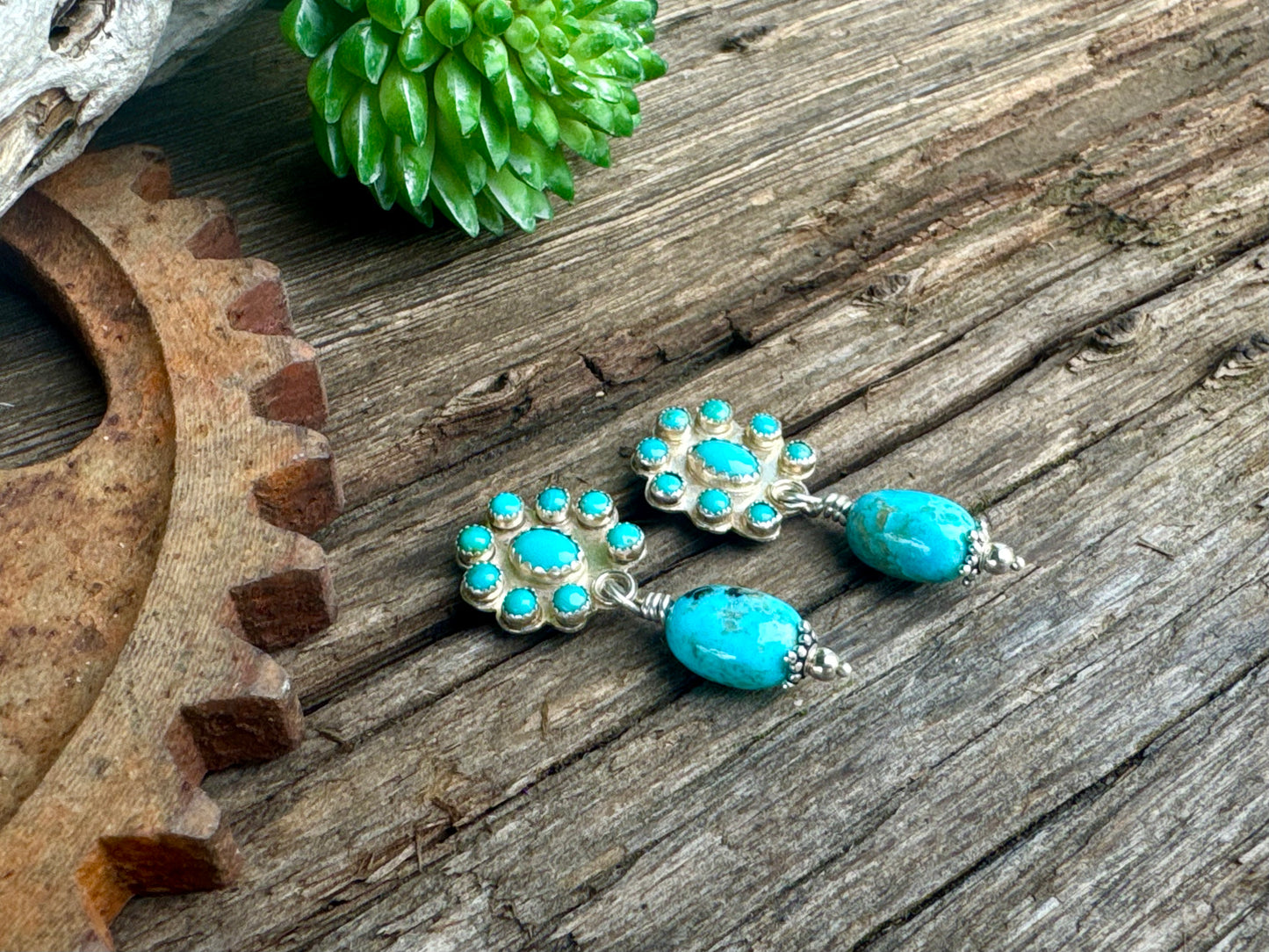 Kingman Confetti Earrings - Kingman Turquoise & Sterling Cluster Drop Earrings
