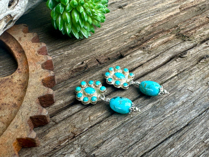 Kingman Confetti Earrings - Kingman Turquoise & Sterling Cluster Drop Earrings