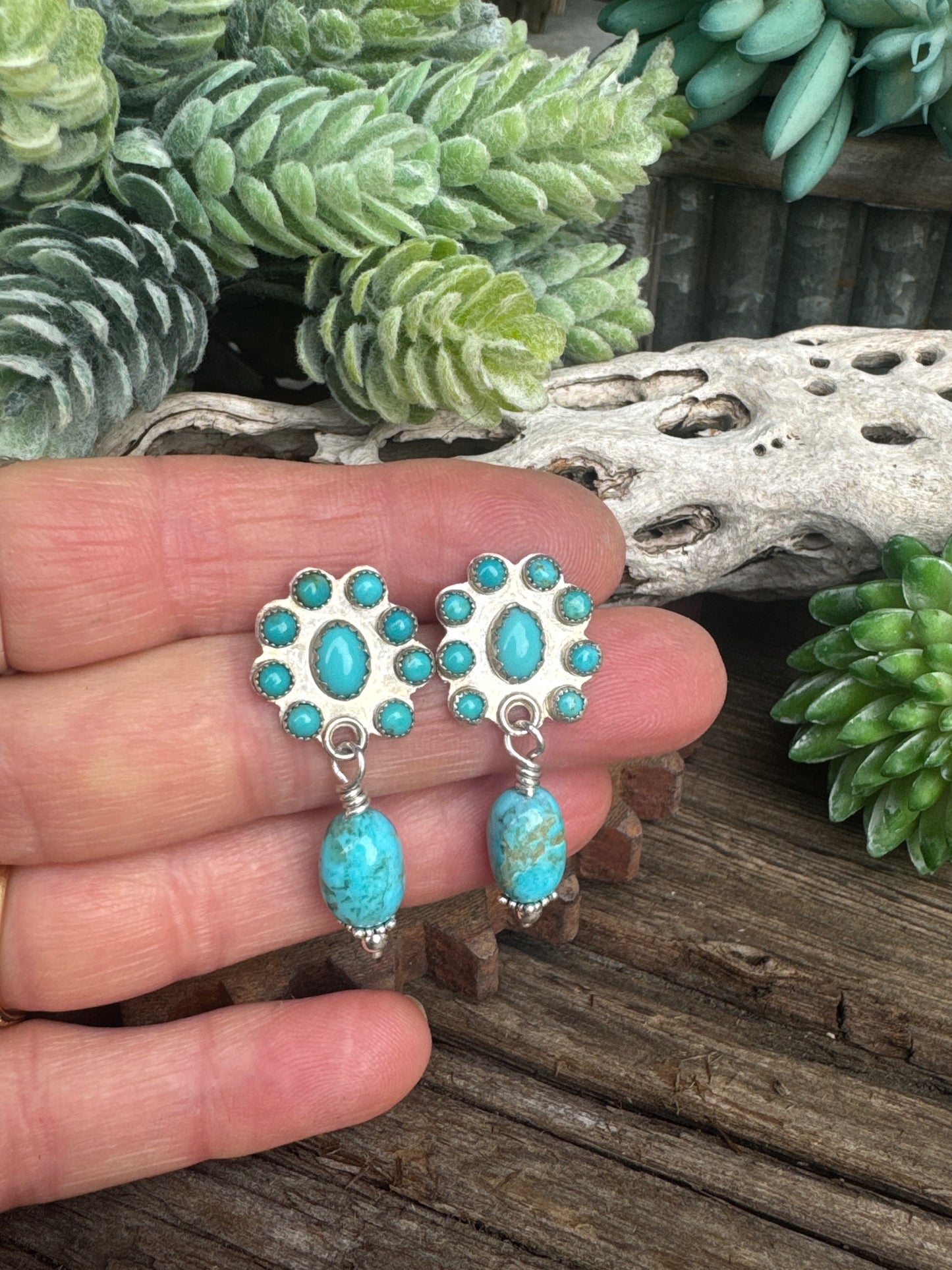Kingman Confetti Earrings - Kingman Turquoise & Sterling Cluster Drop Earrings