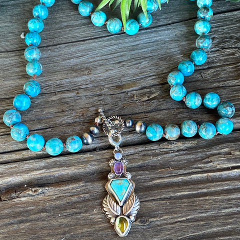 Turquoise Multi Gemstone Beaded Talisman Necklace