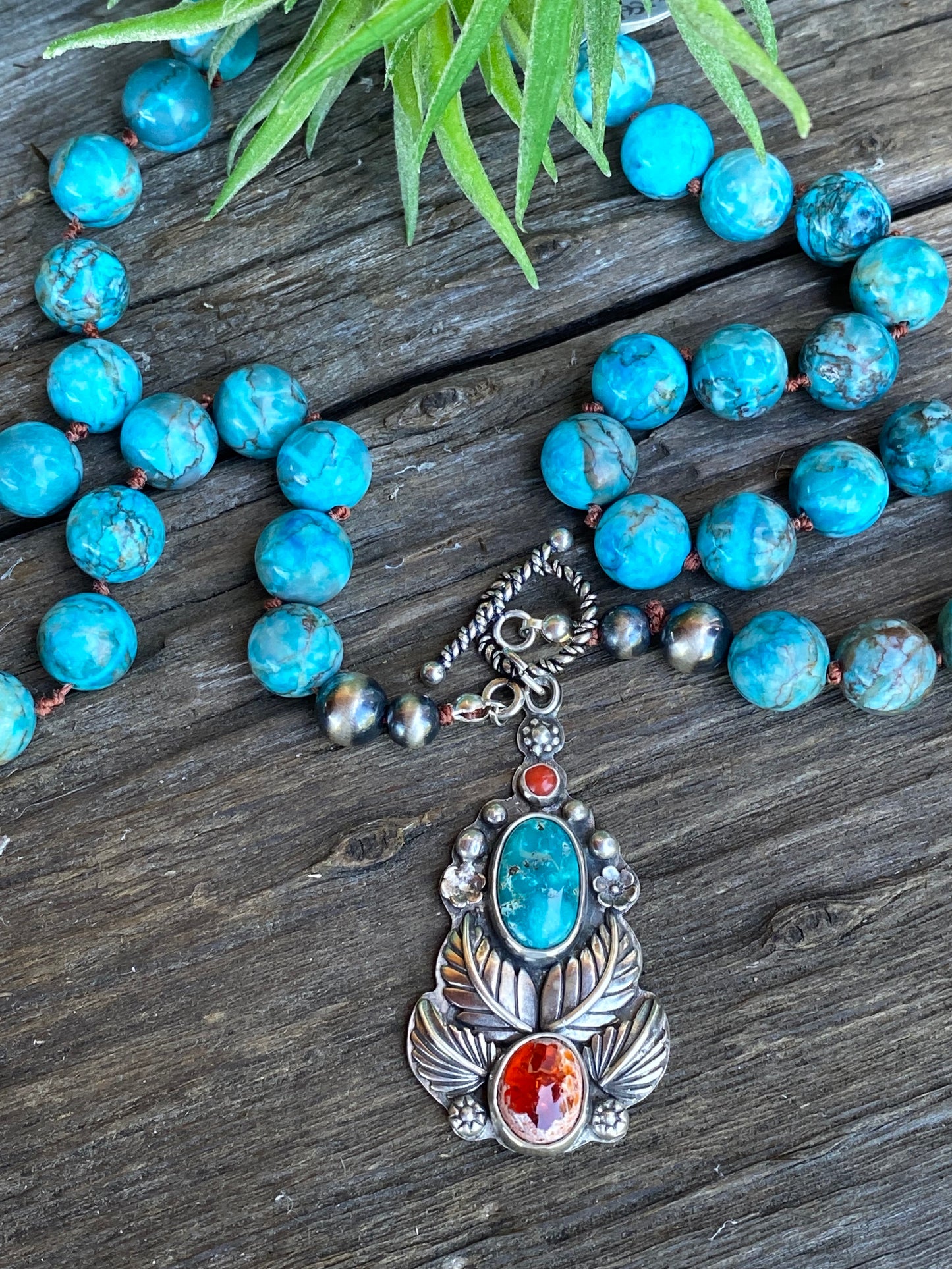 Turquoise Floral Three Stone Statement Necklace