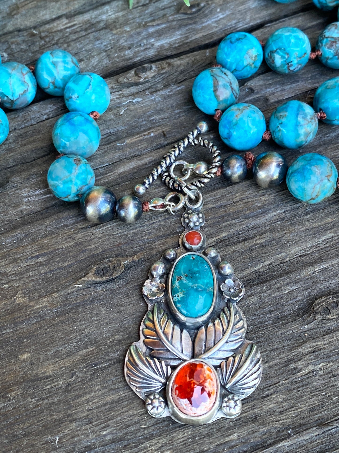 Turquoise Floral Three Stone Statement Necklace