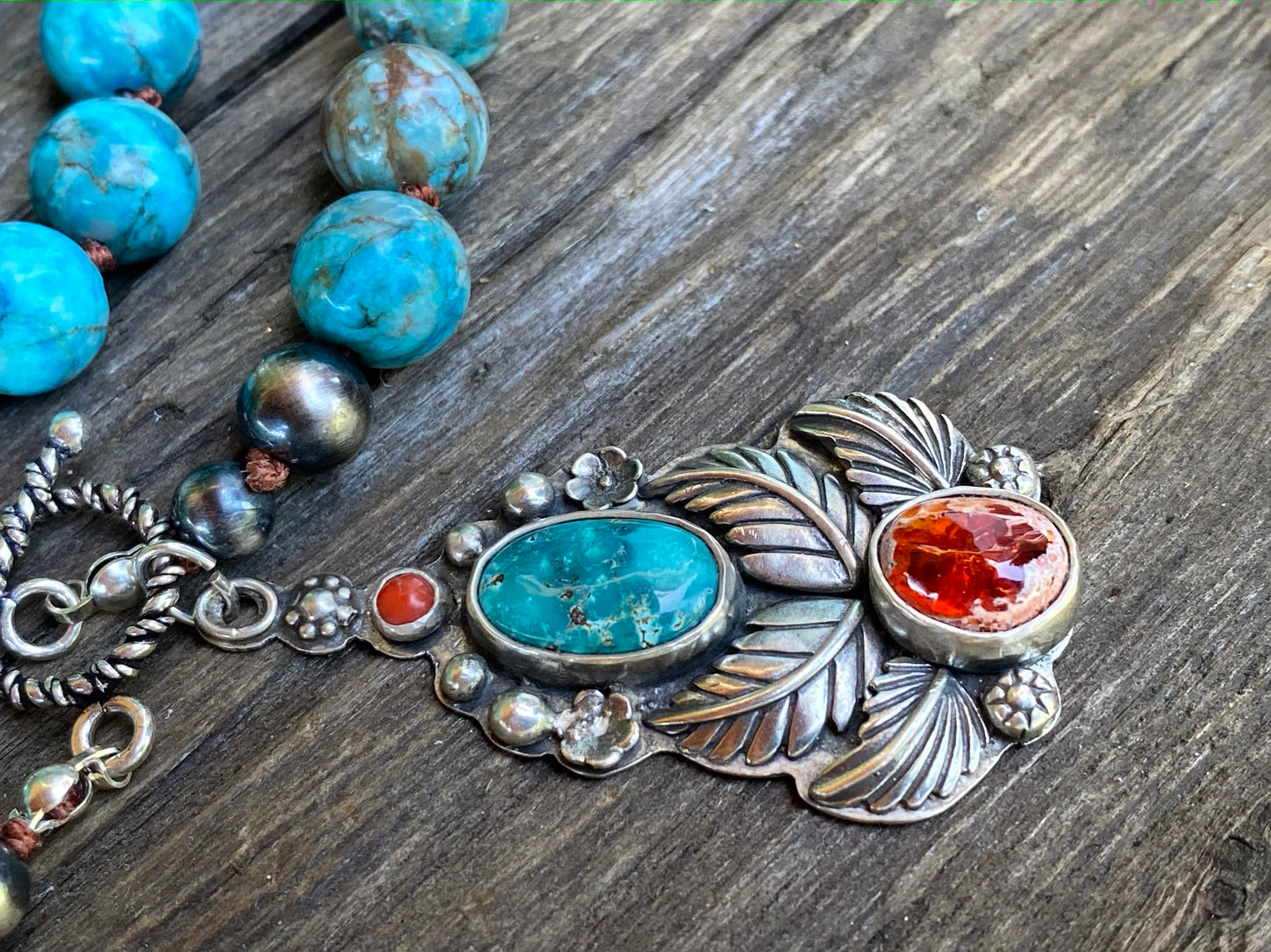 Turquoise Floral Three Stone Statement Necklace
