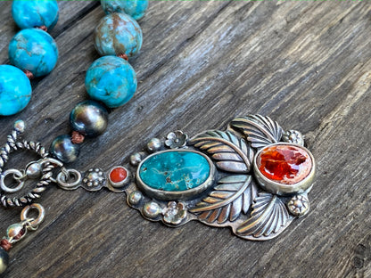 Turquoise Floral Three Stone Statement Necklace