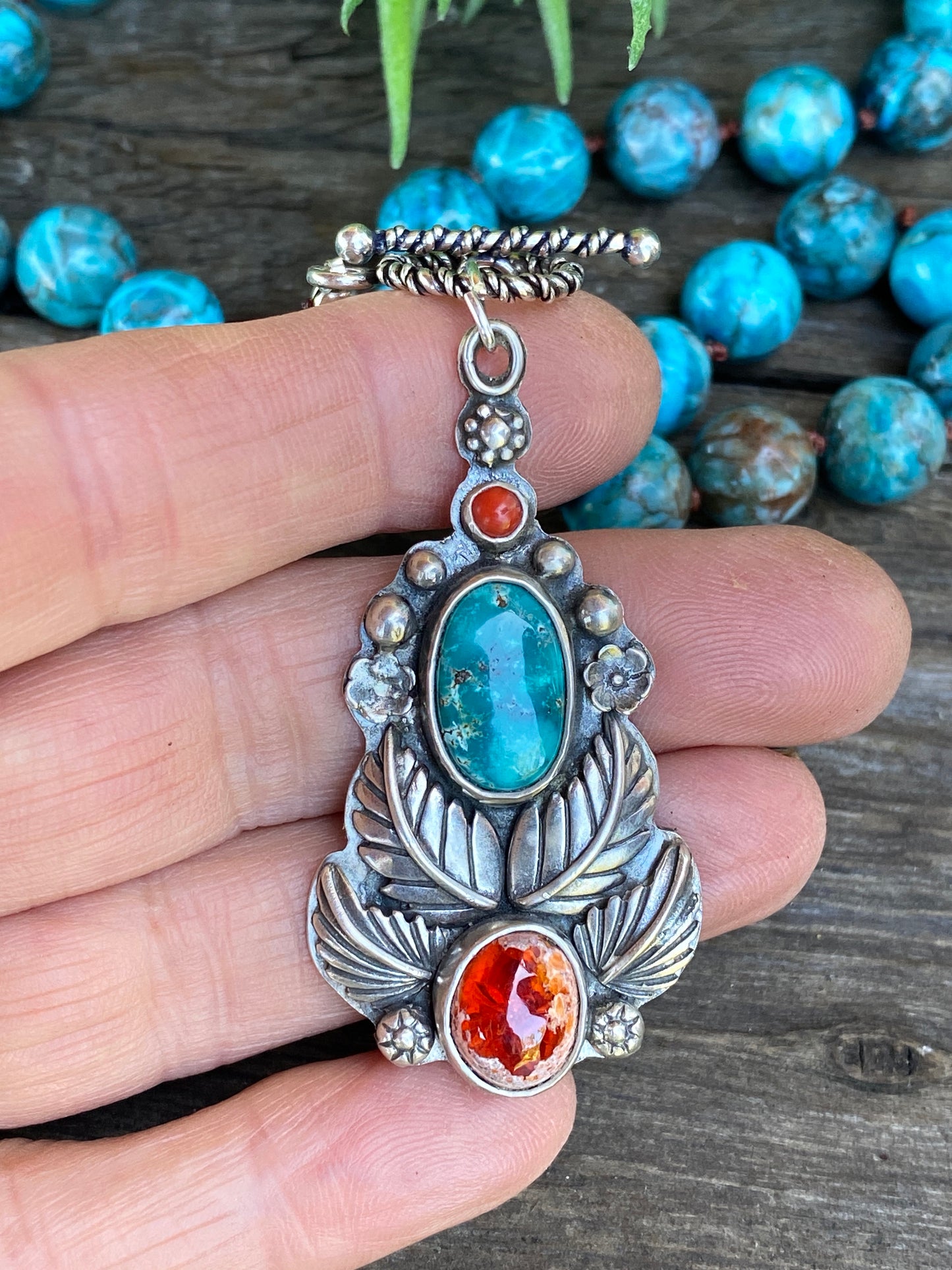 Turquoise Floral Three Stone Statement Necklace