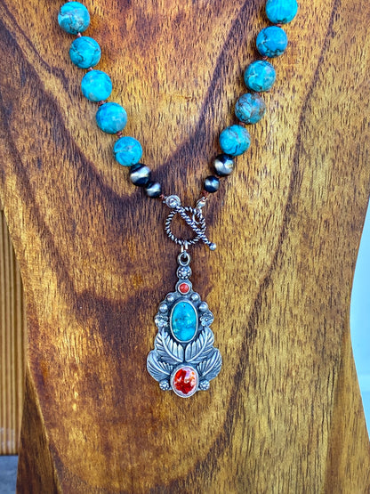 Turquoise Floral Three Stone Statement Necklace