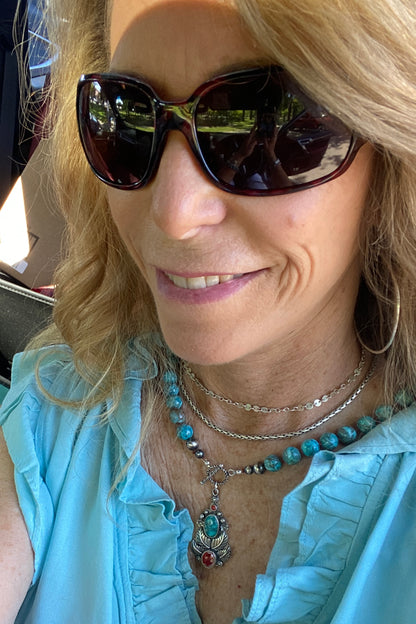 Turquoise Floral Three Stone Statement Necklace