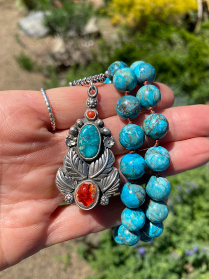 Turquoise Floral Three Stone Statement Necklace