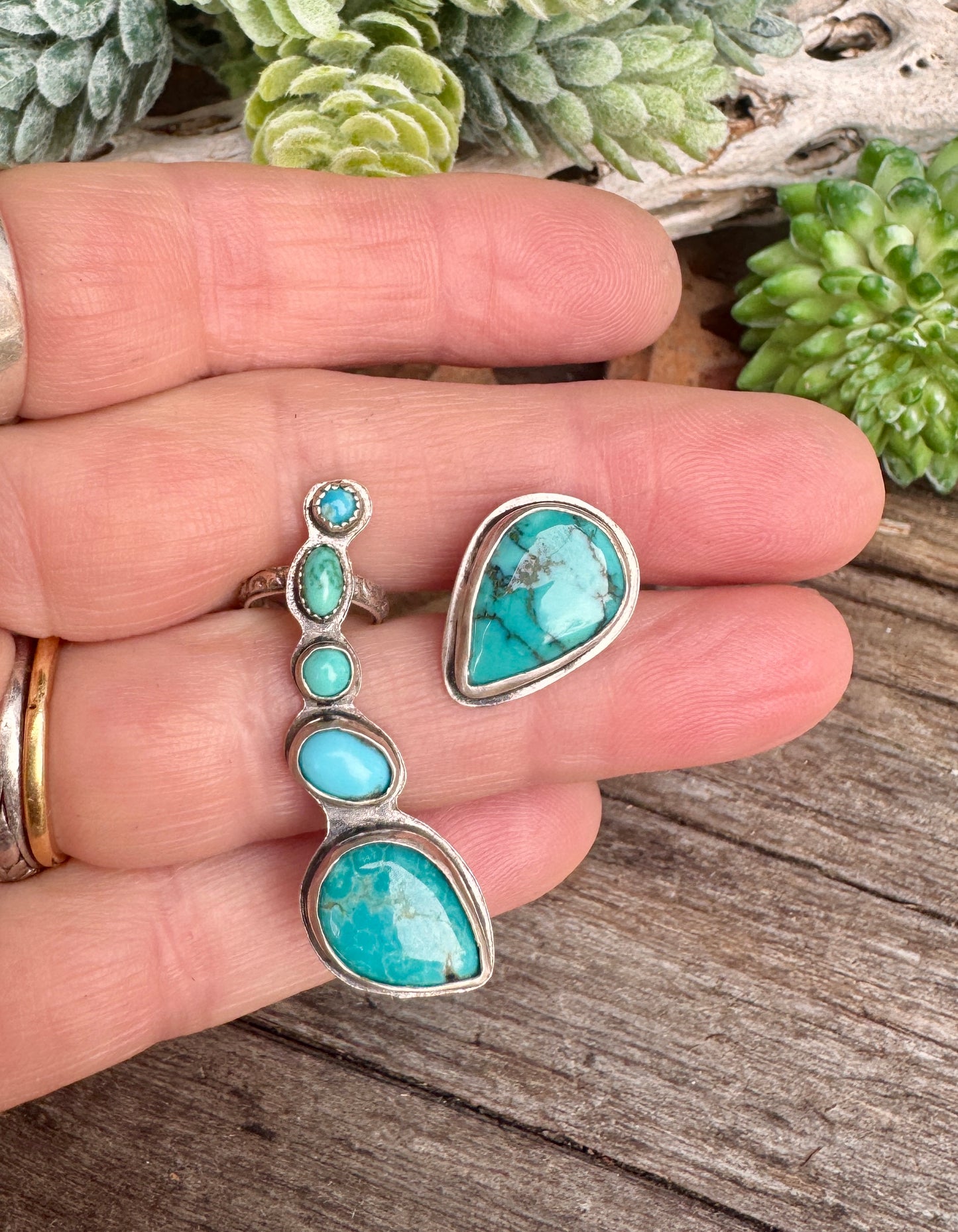 Blue Mesa Cuff Earrings - Sterling And Turquoise Ear Cuff Ear Climbers