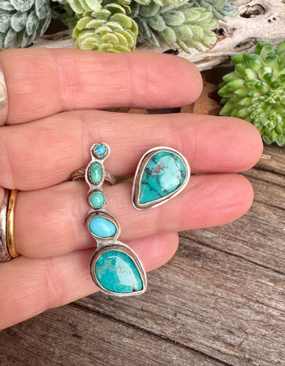 Blue Mesa Cuff Earrings - Sterling And Turquoise Ear Cuff Ear Climbers