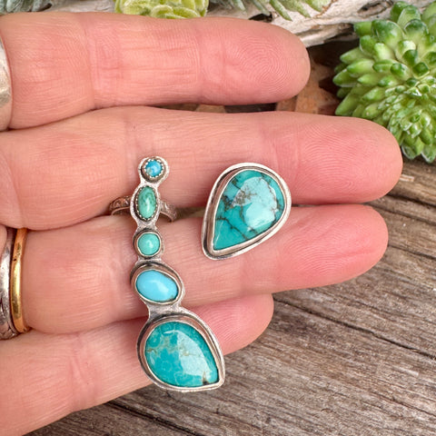 Blue Mesa Cuff Earrings - Sterling And Turquoise Ear Cuff Ear Climbers