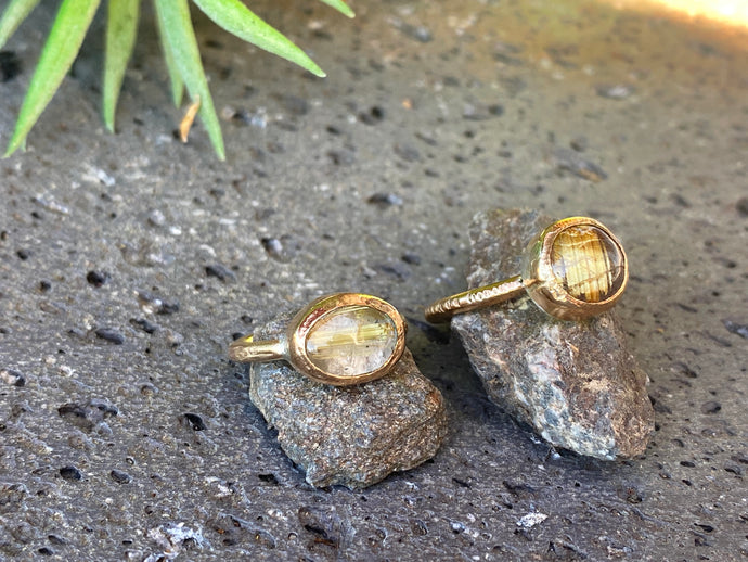 Golden Yellow Rutile Quartz And 14k Gold Fill Stacker Rings