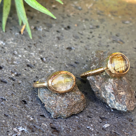 Golden Yellow Rutile Quartz And 14k Gold Fill Stacker Rings