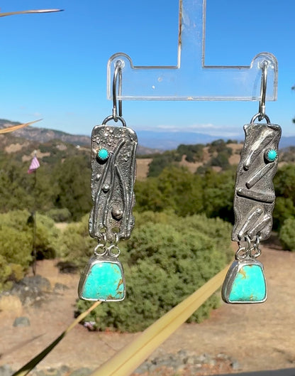 Kissin Cousins Turquoise And Sterling Drop Dangle Earrings