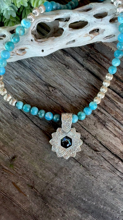Into The Deep Necklace - Dichroic Glass Sterling Silver Shadow Box Pendant With Appetite And Sterling Silver Beaded Chain