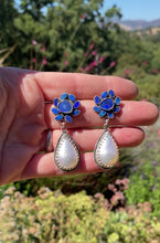 Load and play video in Gallery viewer, Australian Blue Opal Doublets And Freshwater Pearl Drop Earrings In Sterling Silver
