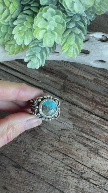 Desert Flower Ring - Kingman Turquoise And Sterling Silver Artisan Style