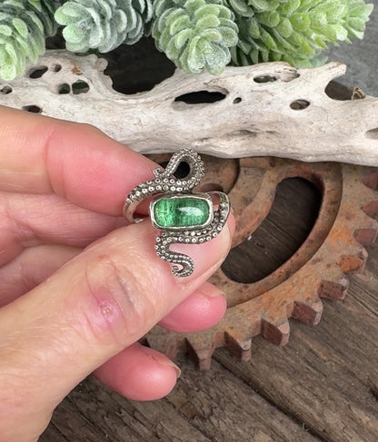 Tentacle Treasure Ring - Sterling Silver Green Tourmaline Octopus Tentacle Ring