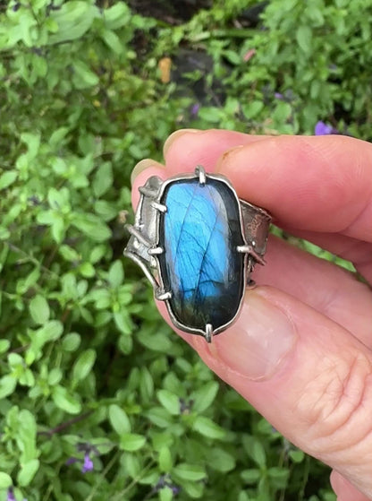 The Luna Blue Ring - Organic Prong Set Labradorite Statement Ring