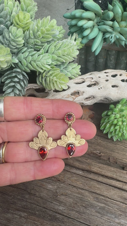 Sacred Garnet Earrings - Golden Bronze Faceted Garnet Drop Earrings